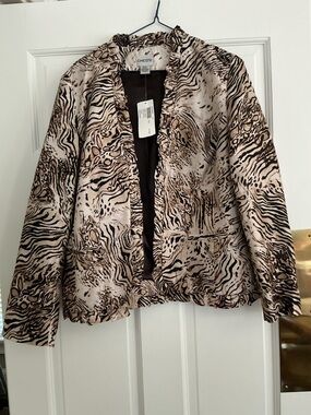 NWT Chico's Printed Open-Front Jacket in Neutral Animal Print Size 0